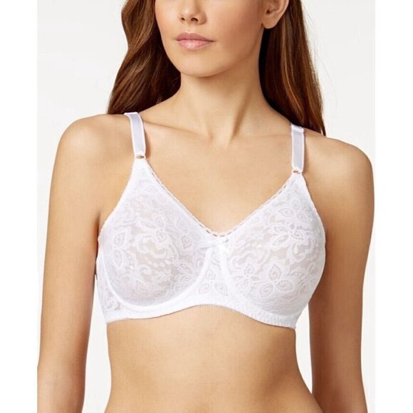 Bali 38D Lace Smooth Underwire Bra White Floral Lined Stretch Full Coverage 3432 - Picture 6 of 9